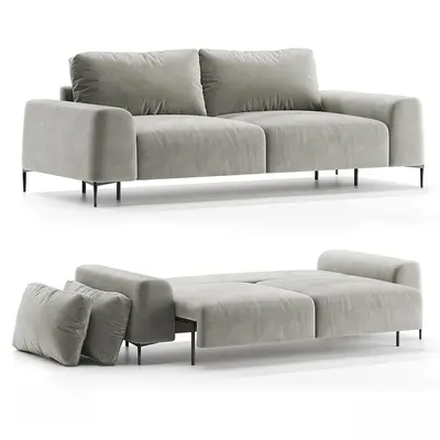 Modern Velvet Three Seater Sofa With Convertible Bed Function 3d model