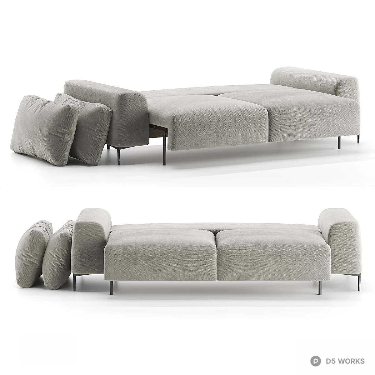 Modern Velvet Three Seater Sofa With Convertible Bed Function 3d model thumbnail 3