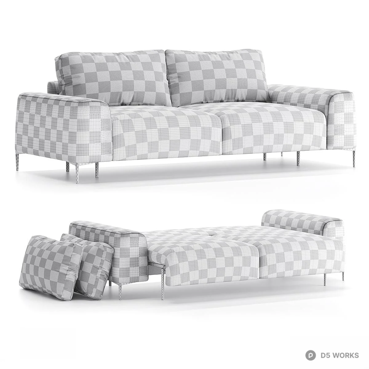 Modern Velvet Three Seater Sofa With Convertible Bed Function 3d model thumbnail 4