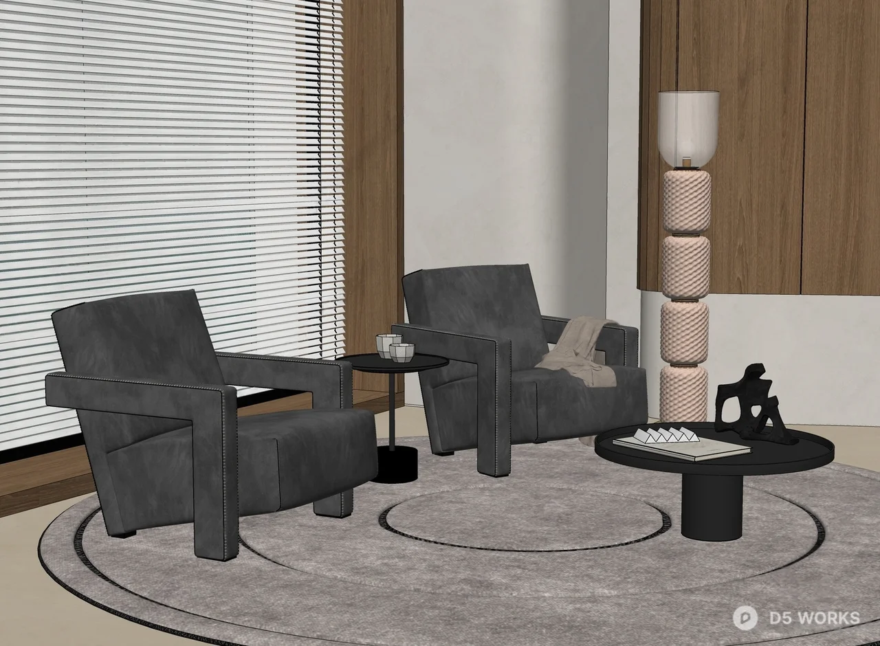 Mid-Century Modern Leisure Table & Chair Set 3d model thumbnail 2