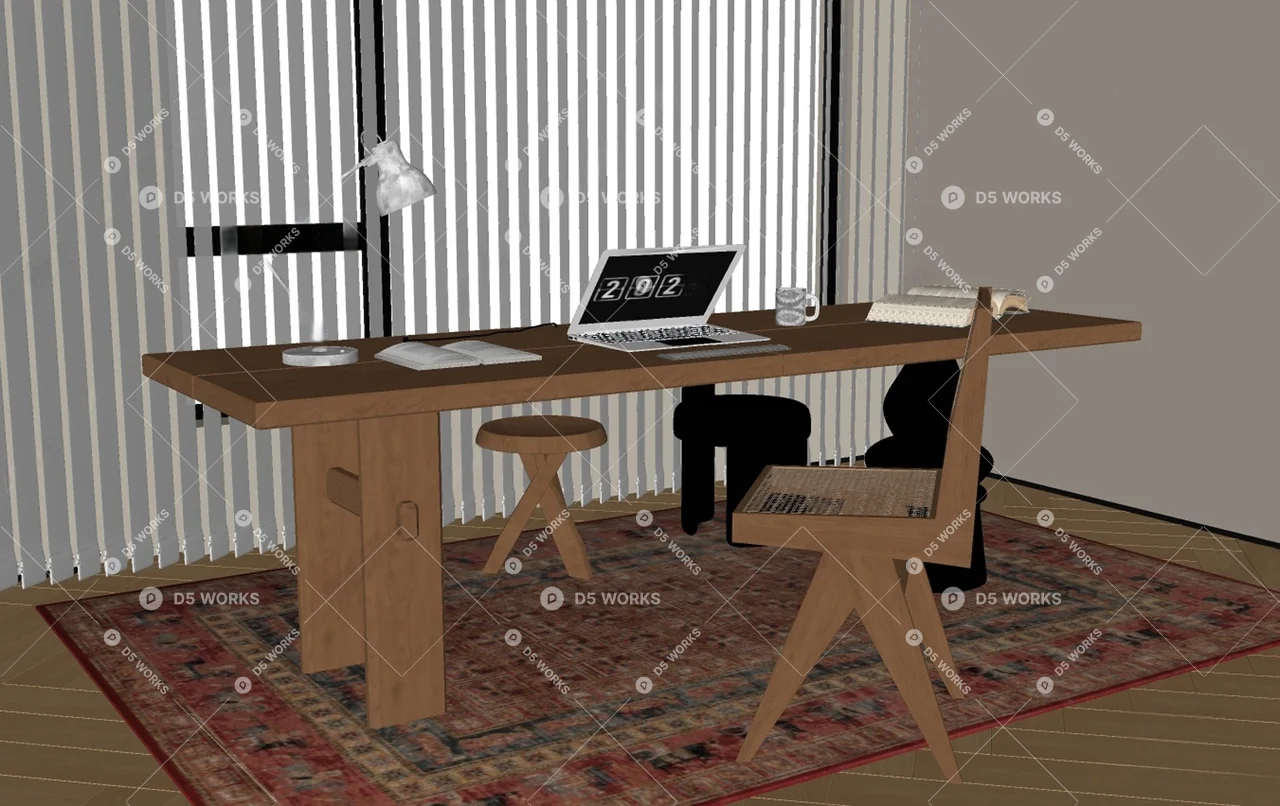 Mid-Century Modern Desk & Chair Set 3d model thumbnail 2
