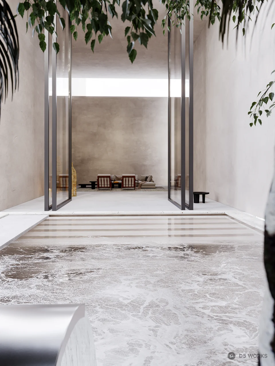 Minimalist Villa Living Room with Garden View 3d model thumbnail 3