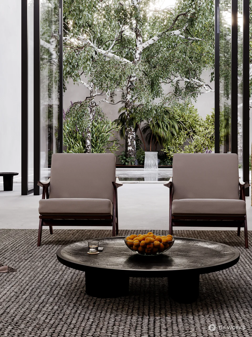 Minimalist Villa Living Room with Garden View 3d model thumbnail 4