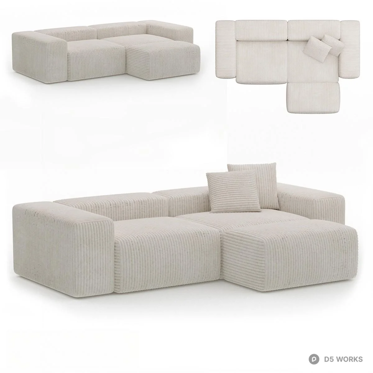 Corduroy Modular Sectional Sofa 3d model - Image 1