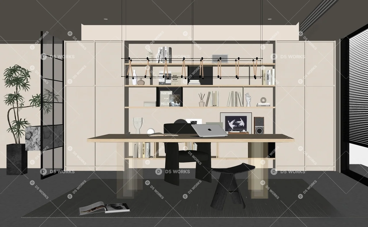 Modern Study Room 3d model thumbnail 2