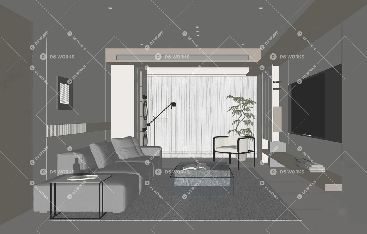 Modern Home Living Room 3d model thumbnail 2