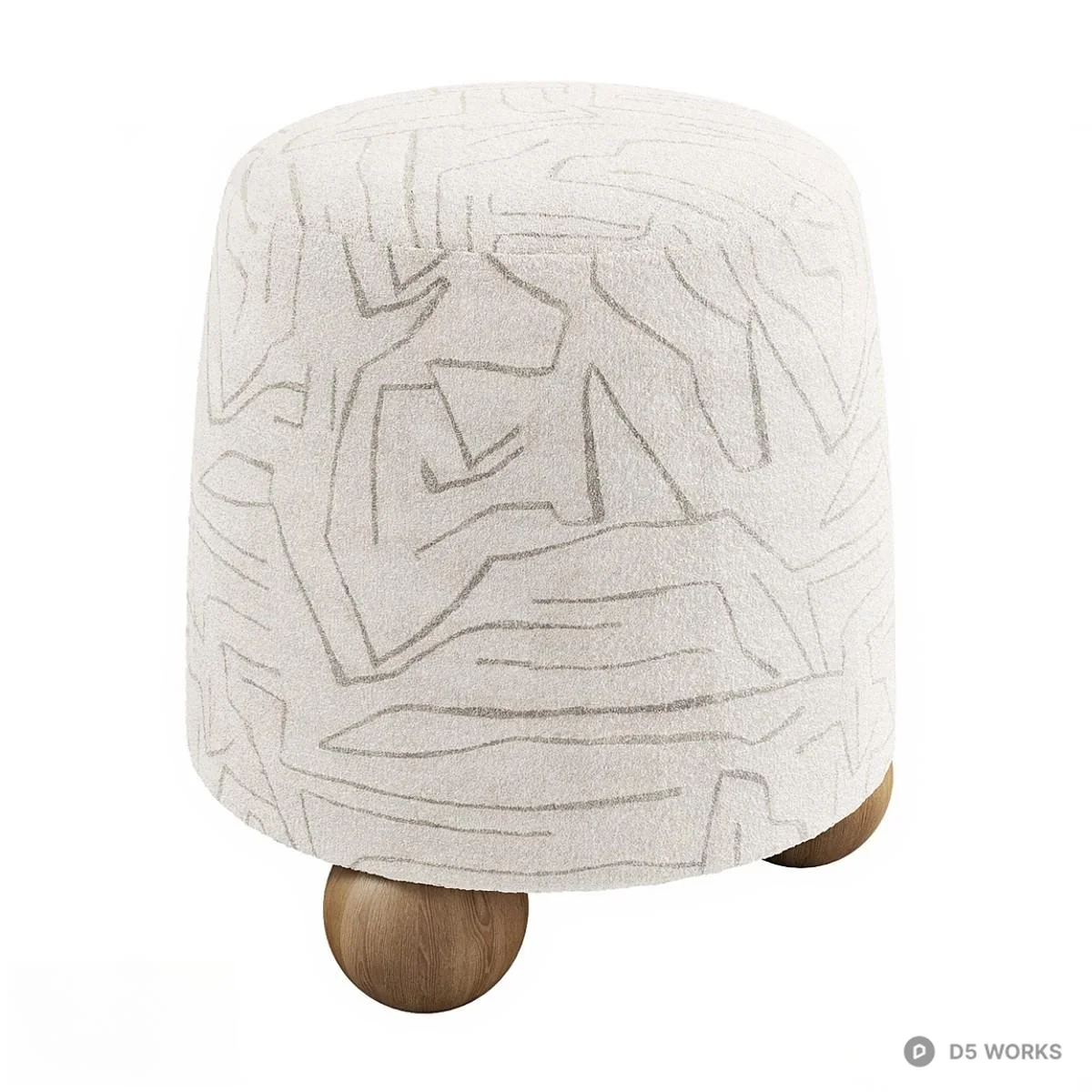 Abstract Line Pattern Upholstered Stool With Wooden Legs 3d model - Image 1