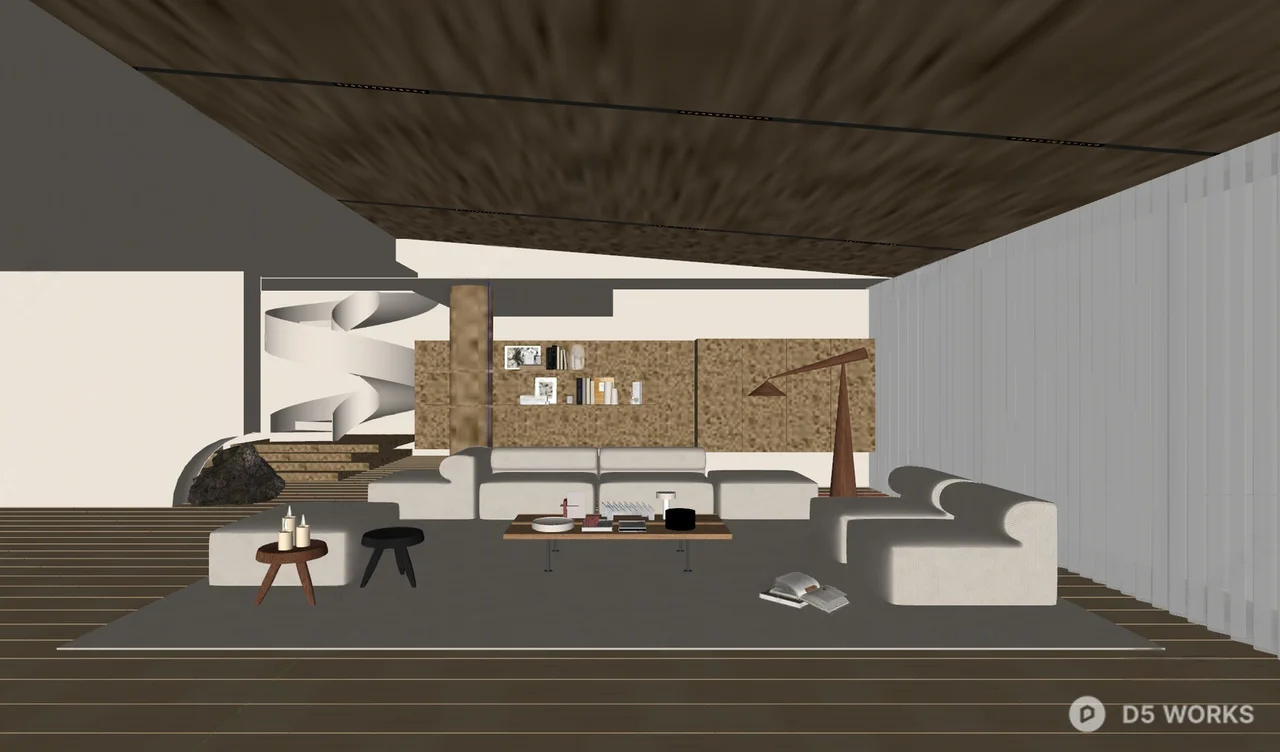Minimalist Villa Living Room with Warm Wood Accents 3d model thumbnail 2