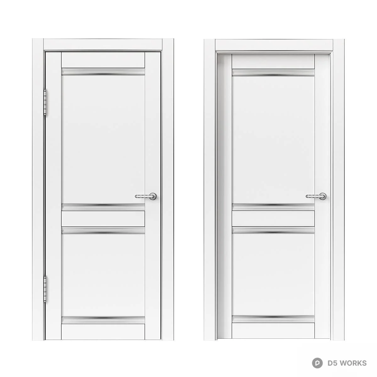 Minimalist White Single Door With Black Handle 3d model thumbnail 2