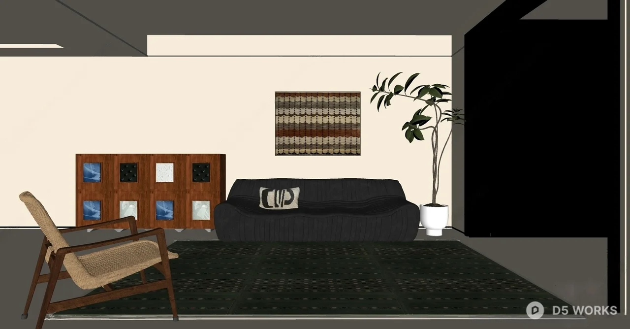 Mid Century Modern Living Room with Leather Sofa 3d model thumbnail 2