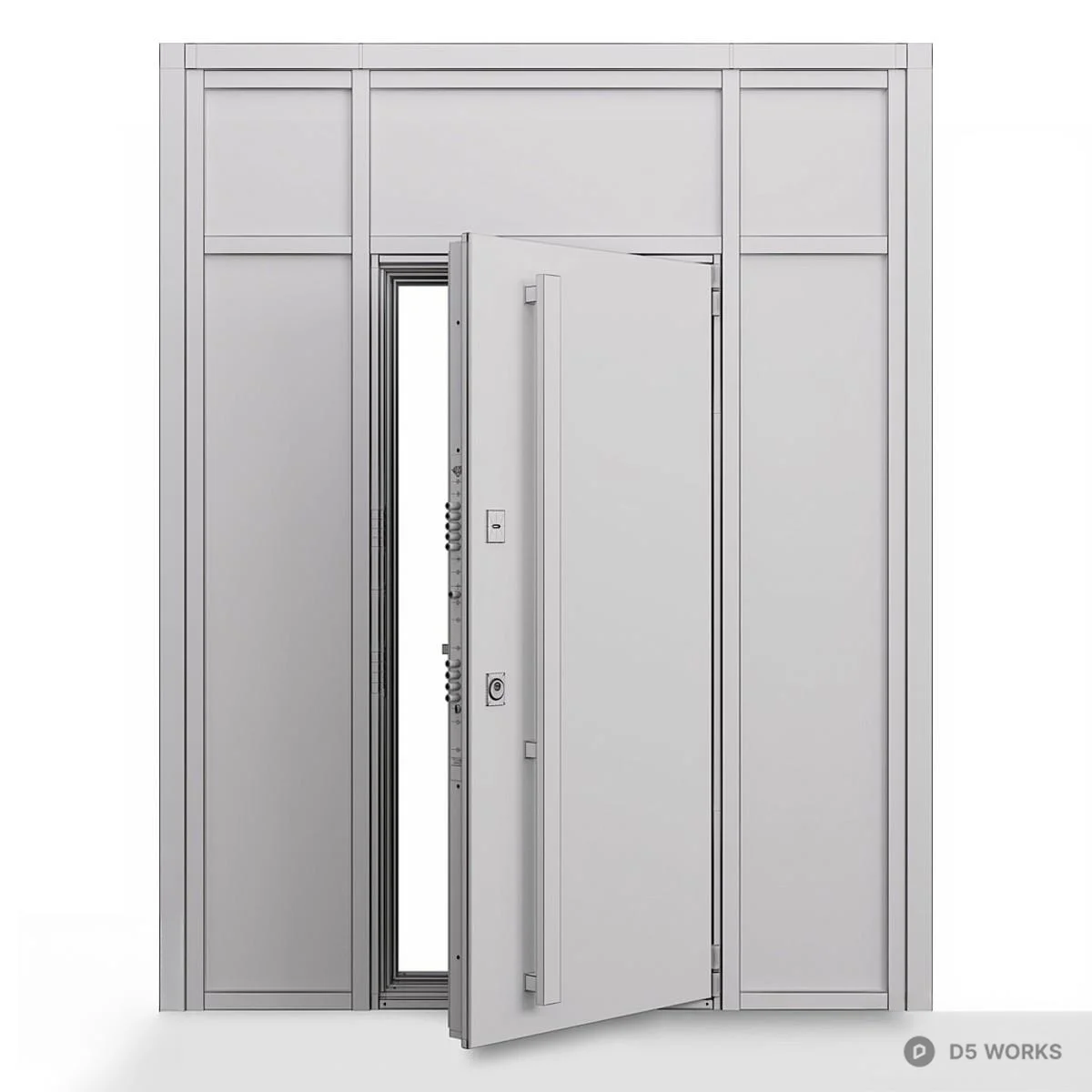 Wood Grain Sliding Door With Black Frame 3d model thumbnail 2