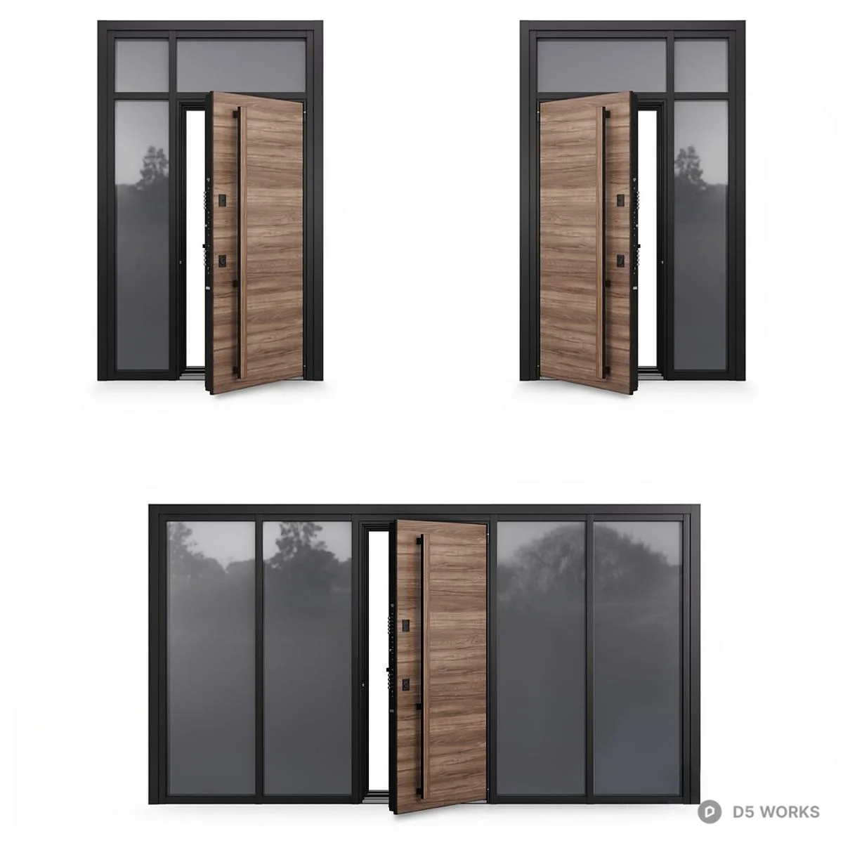 Wood Grain Sliding Door With Black Frame 3d model thumbnail 7