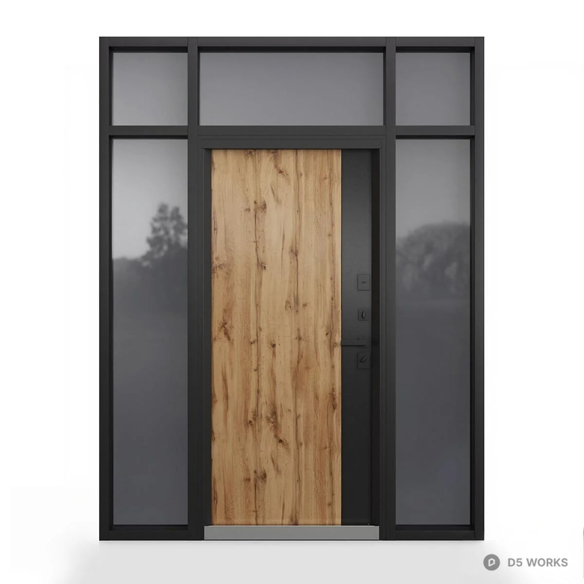 Wood Grain Sliding Door With Black Frame 3d model thumbnail 3