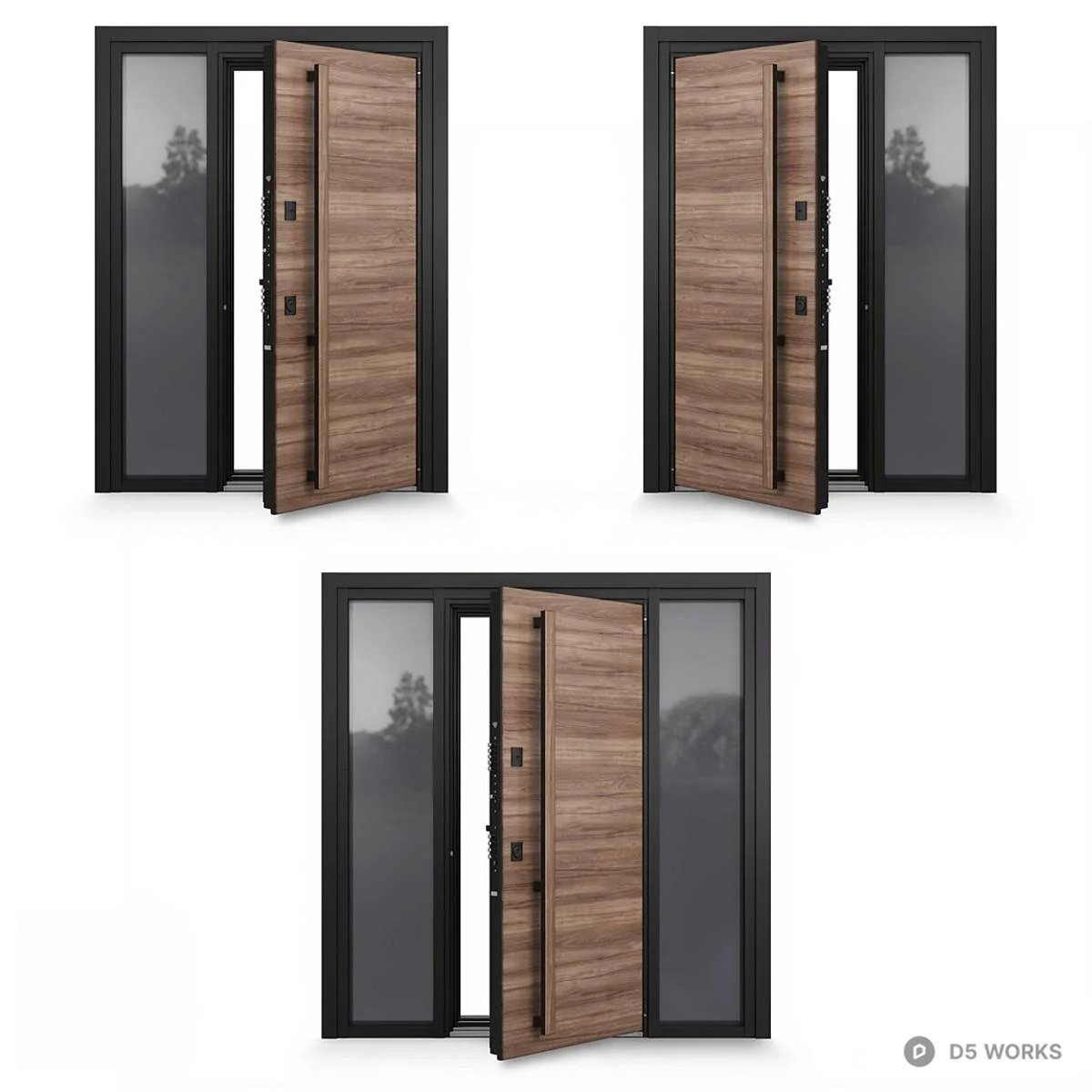 Wood Grain Sliding Door With Black Frame 3d model thumbnail 6