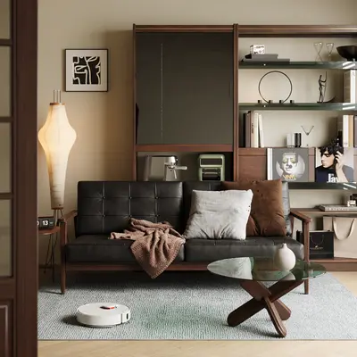 Mid-Century Modern Leather Sofa Living Room 3d model