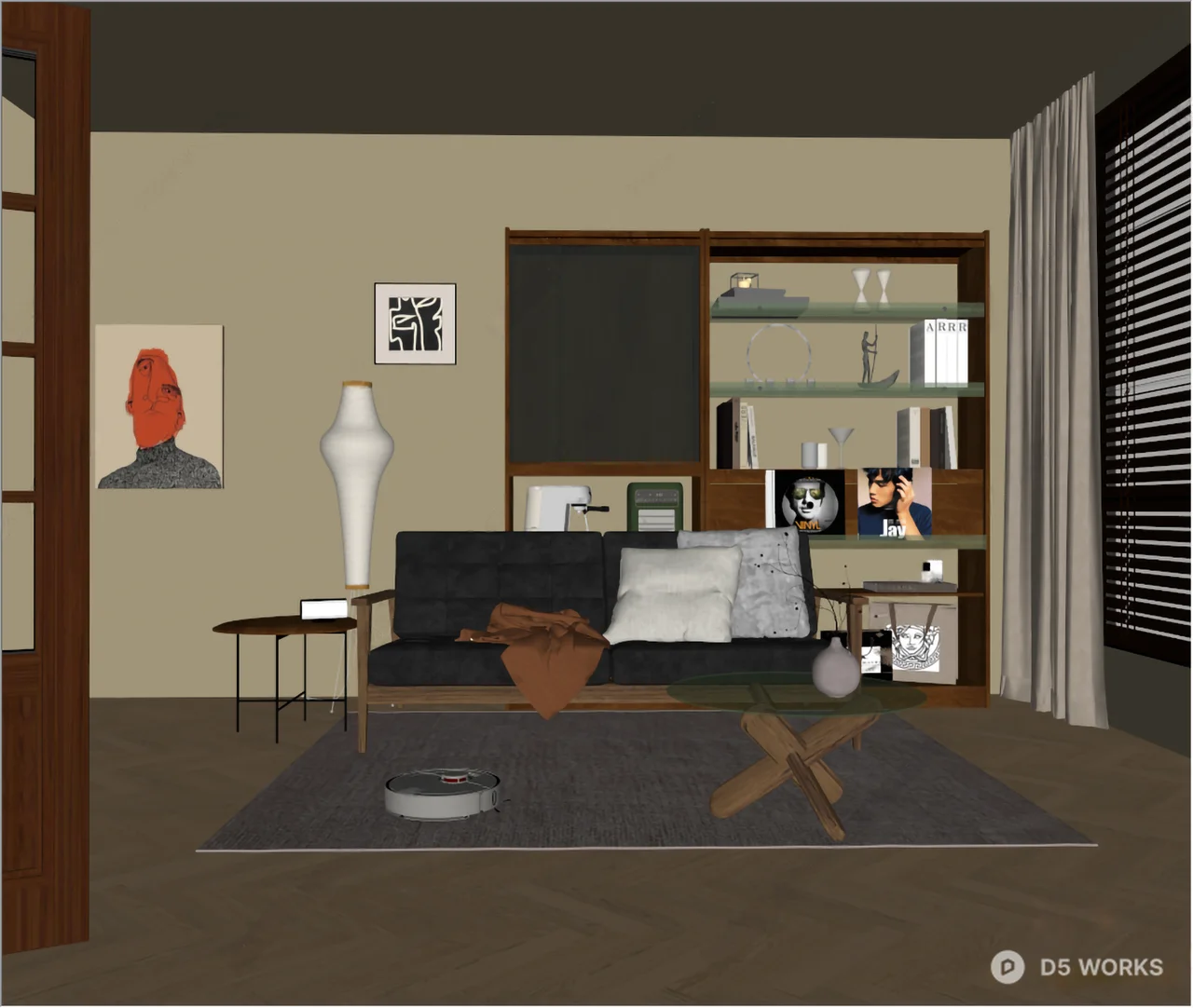 Mid-Century Modern Leather Sofa Living Room 3d model thumbnail 2