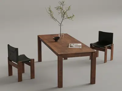 Mid-Century Modern Dining Table & Chairs Set