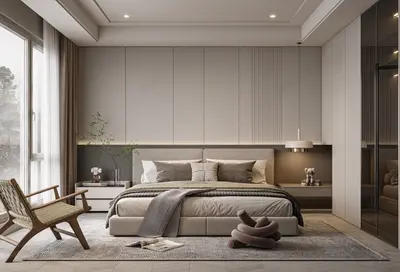 Minimalist Modern Bedroom With Integrated Storage And Accent Lighting 3d model