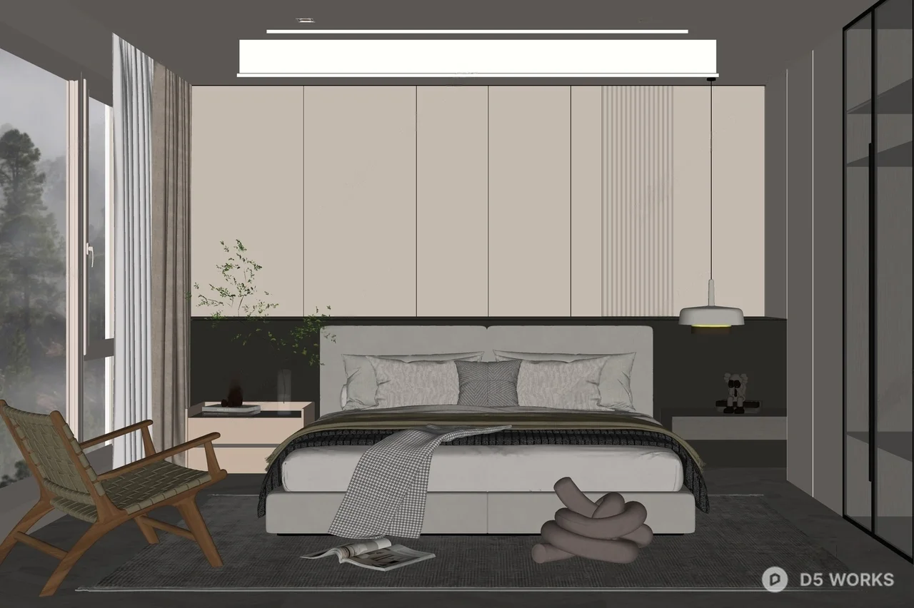 Minimalist Modern Bedroom With Integrated Storage And Accent Lighting 3d model thumbnail 2