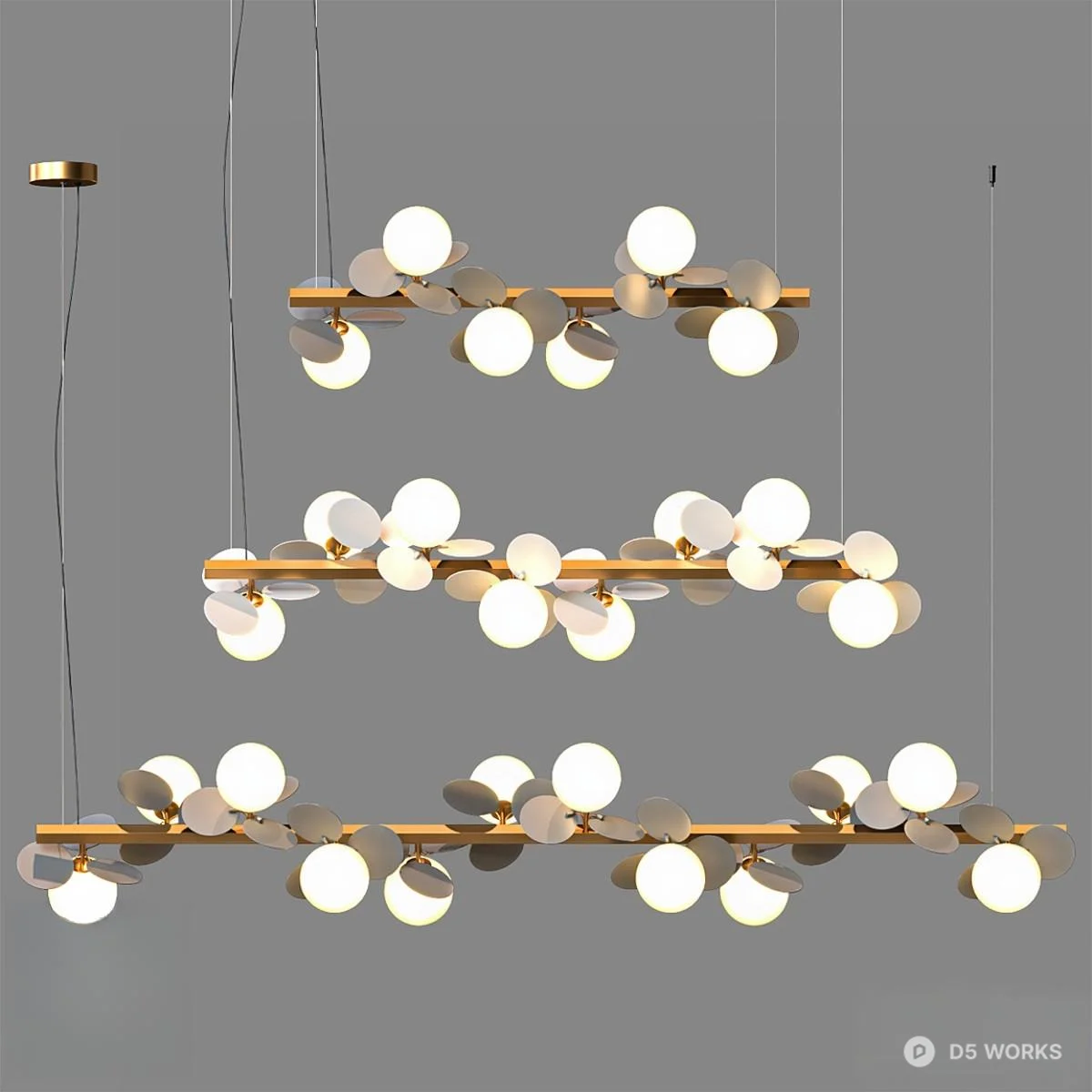 Modern Brass Pendant Light With Multiple Globes 3d model - Image 1