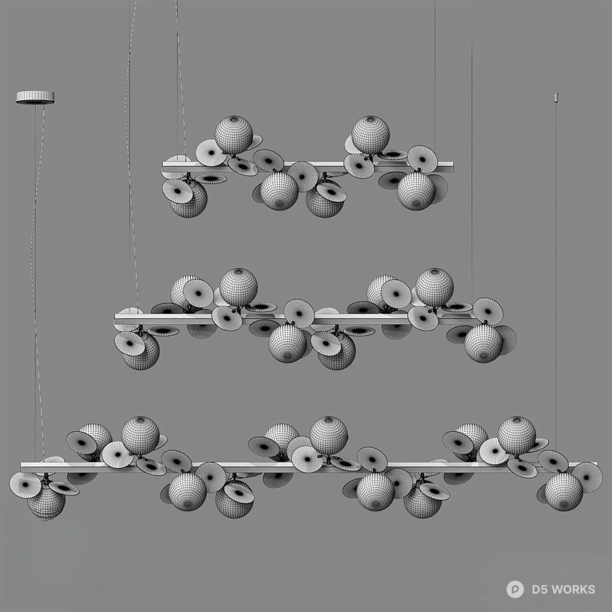 Modern Brass Pendant Light With Multiple Globes 3d model thumbnail 2