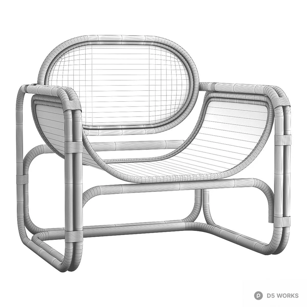 Woven Rattan Frame Lounge Chair 3d model thumbnail 4