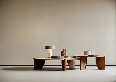 Minimalist Wood Tea Table And Side Table Set 3d model