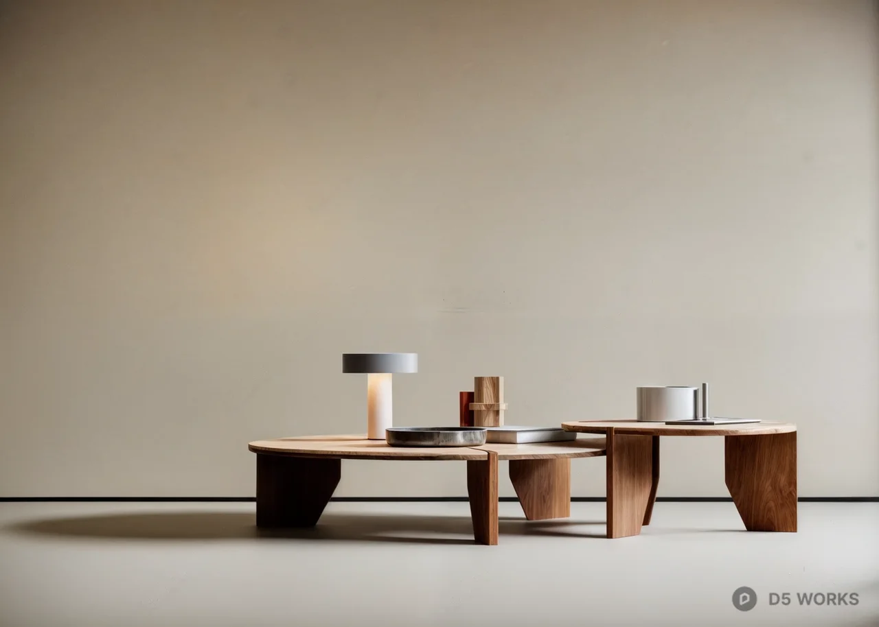 Minimalist Wood Tea Table And Side Table Set 3d model - Image 1