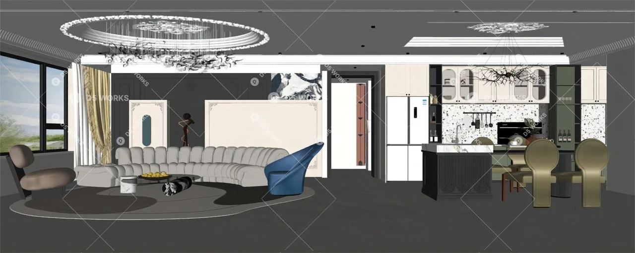 French Living & Dining Room 3d model thumbnail 2