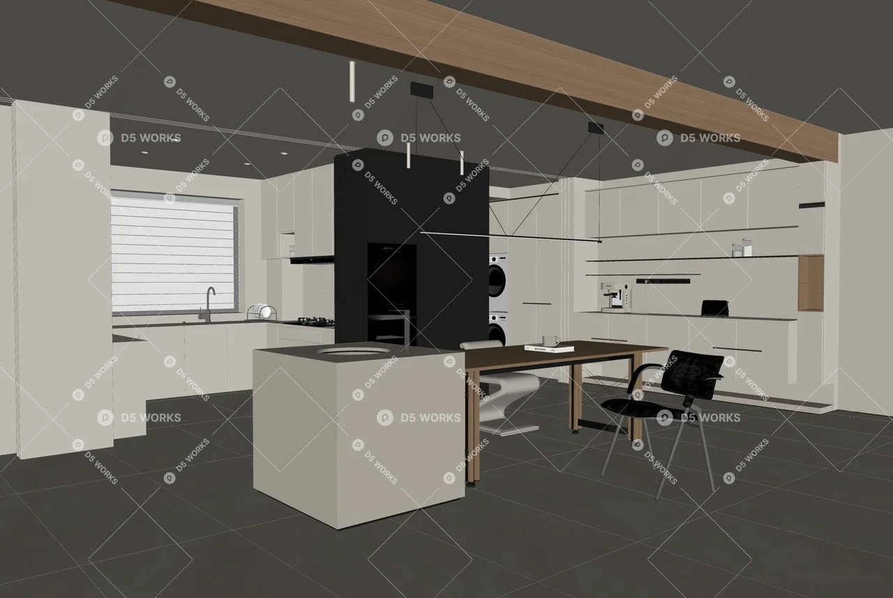 Modern Open Kitchen 3d model thumbnail 2