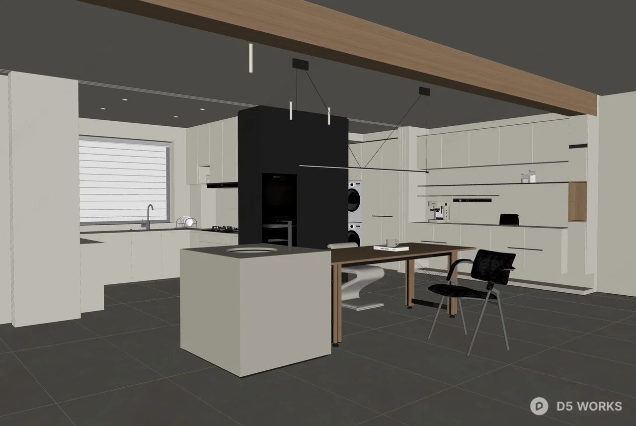 Minimalist Open Kitchen With Island And Modern Cabinetry 3d model thumbnail 2