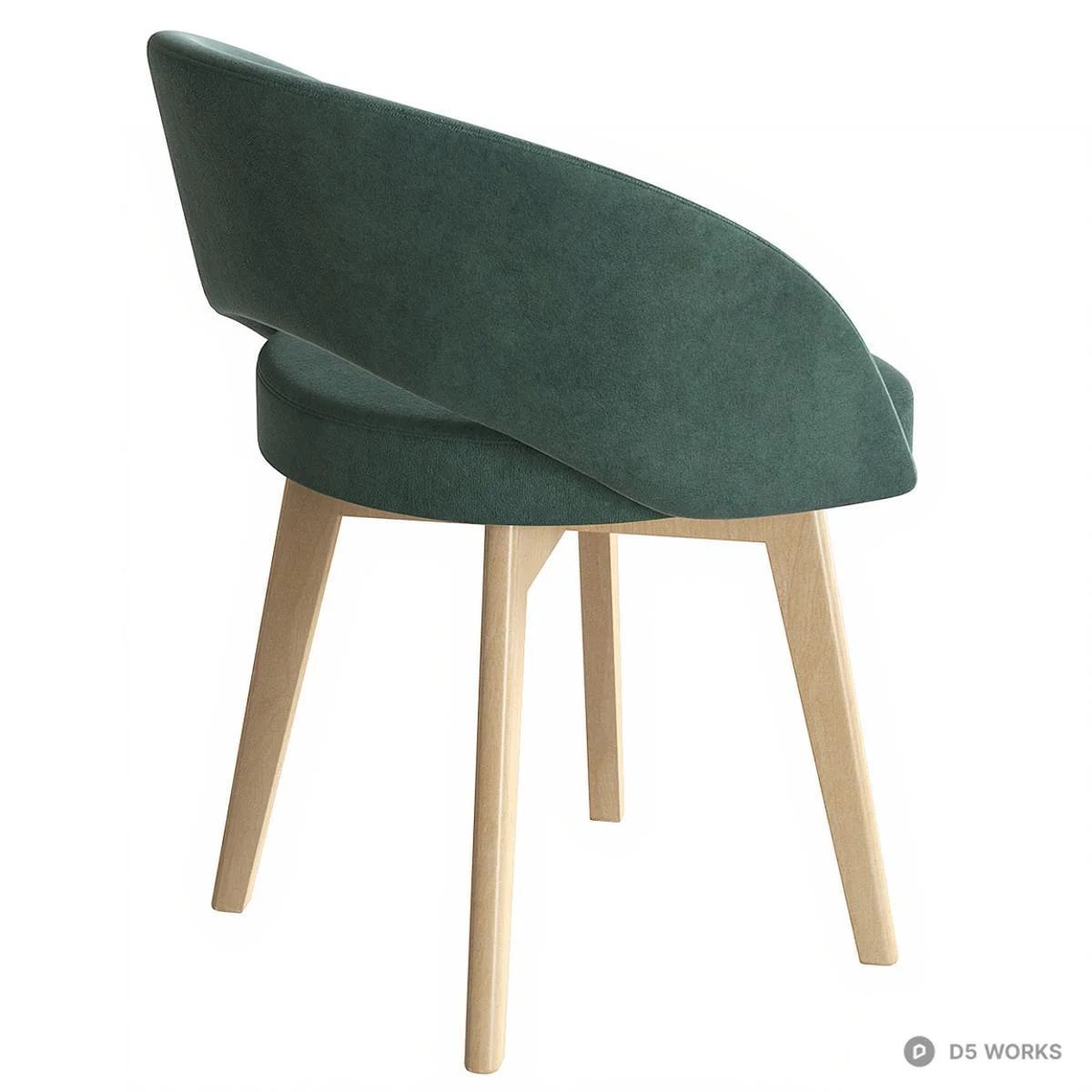 Velvet Upholstered Dining Chair With Wooden Legs 3d model thumbnail 3