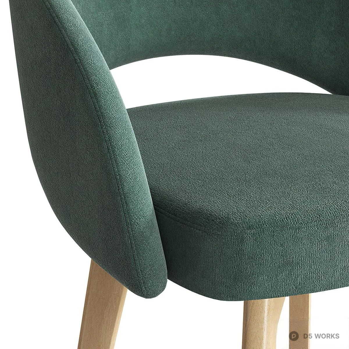 Velvet Upholstered Dining Chair With Wooden Legs 3d model thumbnail 4