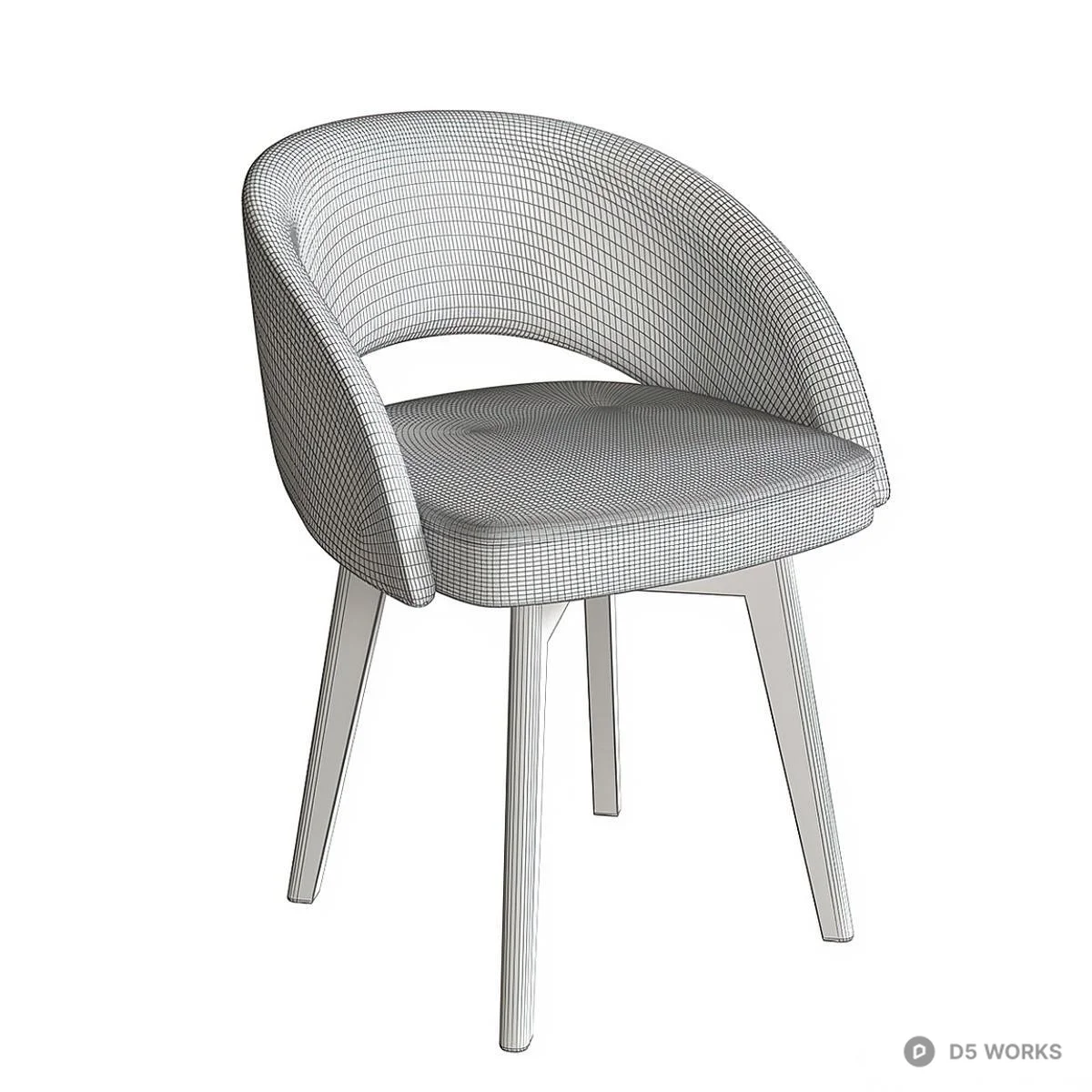 Velvet Upholstered Dining Chair With Wooden Legs 3d model thumbnail 5