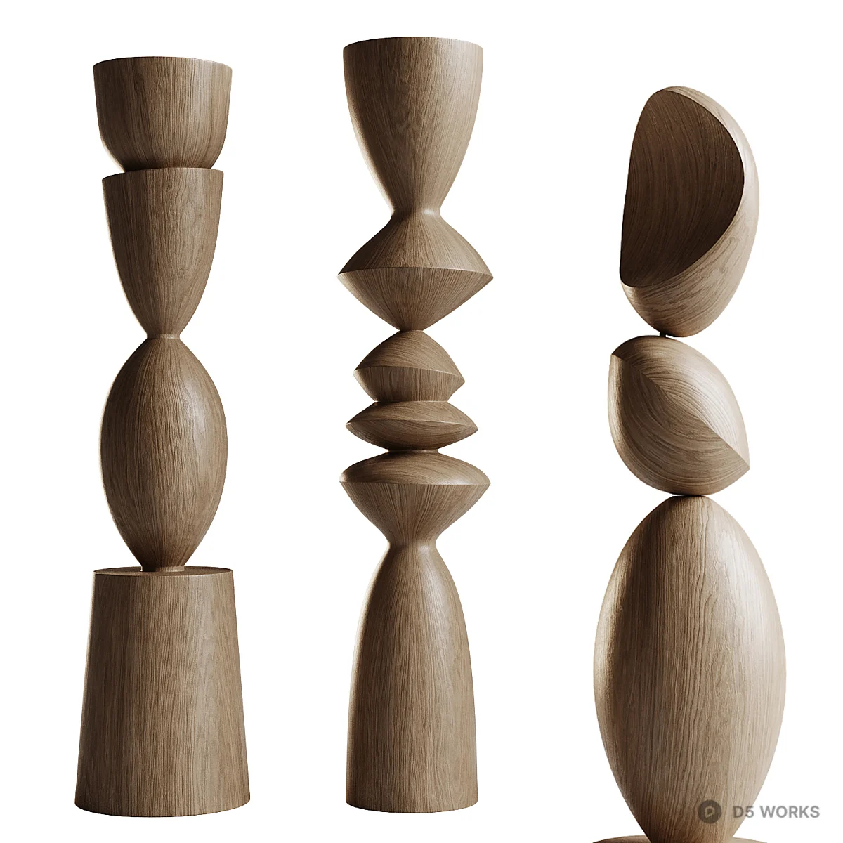 Wooden Stacked Sculptural Decor Set 3d model - Image 1