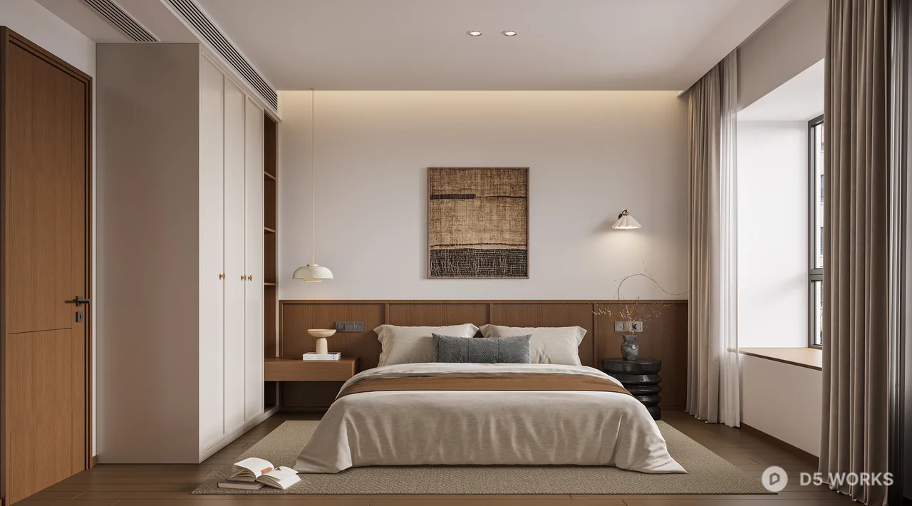 Minimalist Bedroom with Ambient Lighting 3d model - Image 1