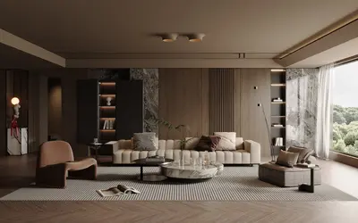 Modern Minimalist Living Room with Textured Walls and Neutral Tones 3d model