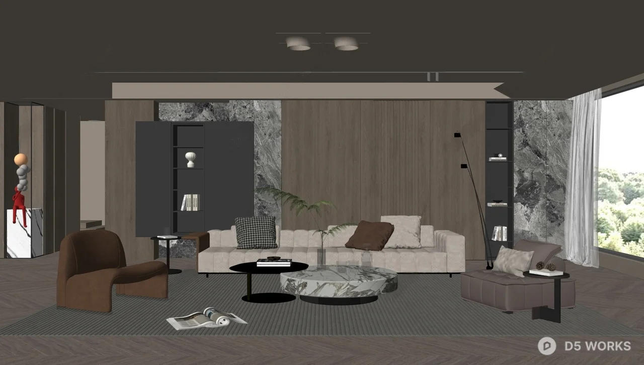 Modern Minimalist Living Room with Textured Walls and Neutral Tones 3d model thumbnail 2