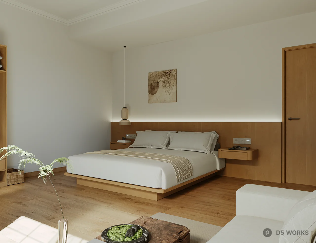 Minimalist Natural Wood Bedroom 3d model thumbnail 3