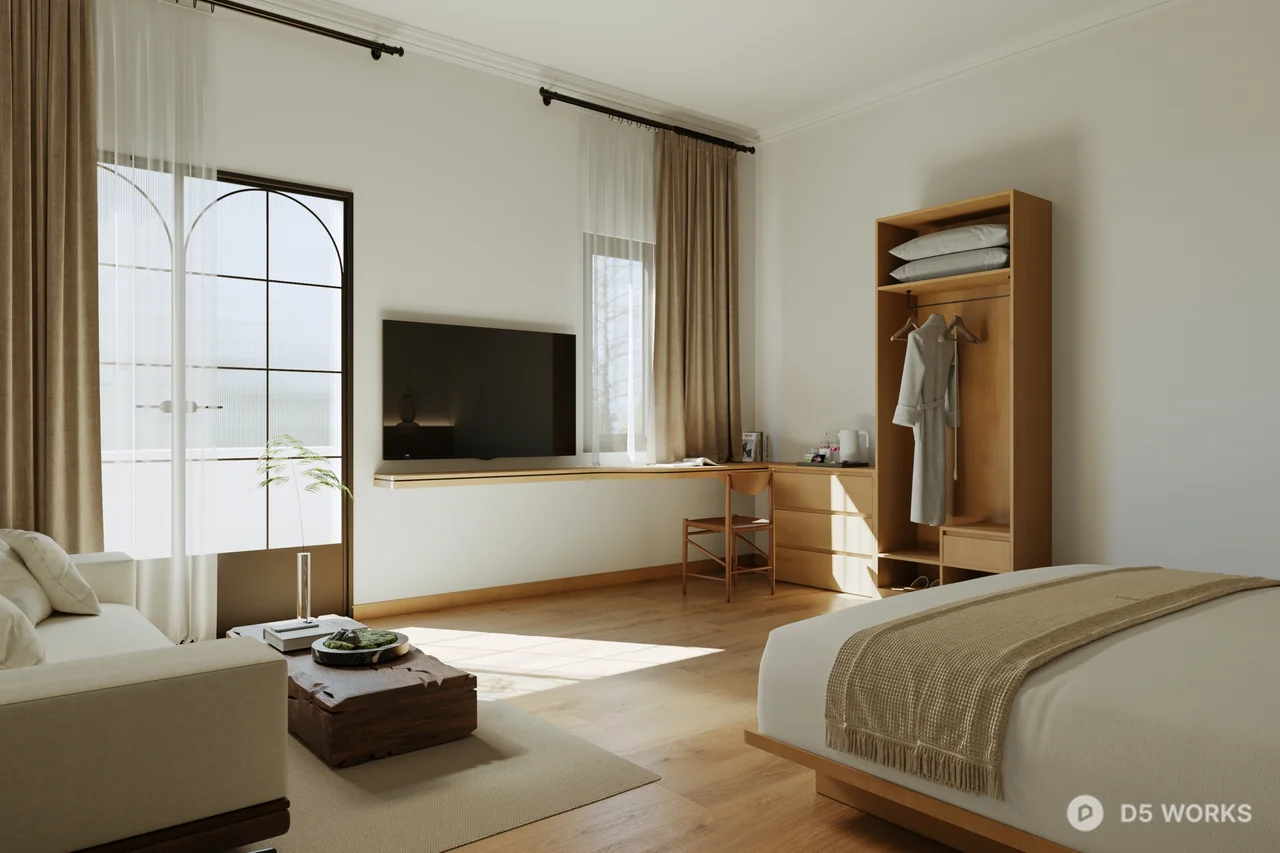 Minimalist Natural Wood Bedroom 3d model thumbnail 4