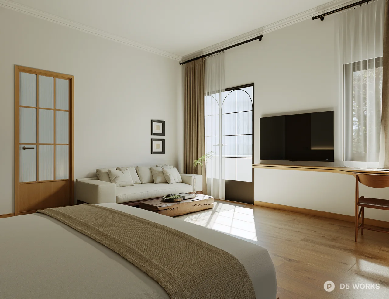 Minimalist Natural Wood Bedroom 3d model thumbnail 2