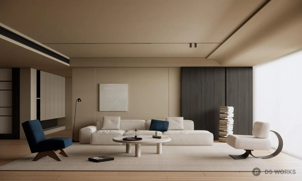 Minimalist Living Room with Neutral Tones 3d model - Image 1