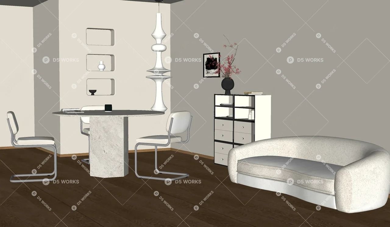 Living & Dining Room 3d model thumbnail 2
