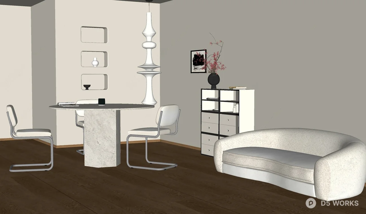 Marble Dining Table With Cantilever Chairs 3d model thumbnail 2