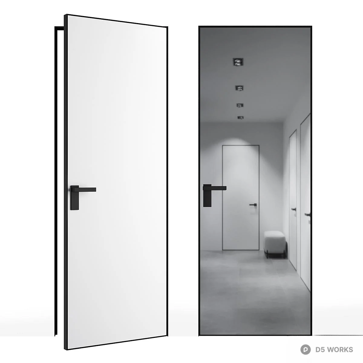 Minimalist White Flush Door With Black Handle 3d model - Image 1
