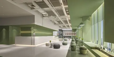 Modern Rest Area with Green Accent Walls 3d model