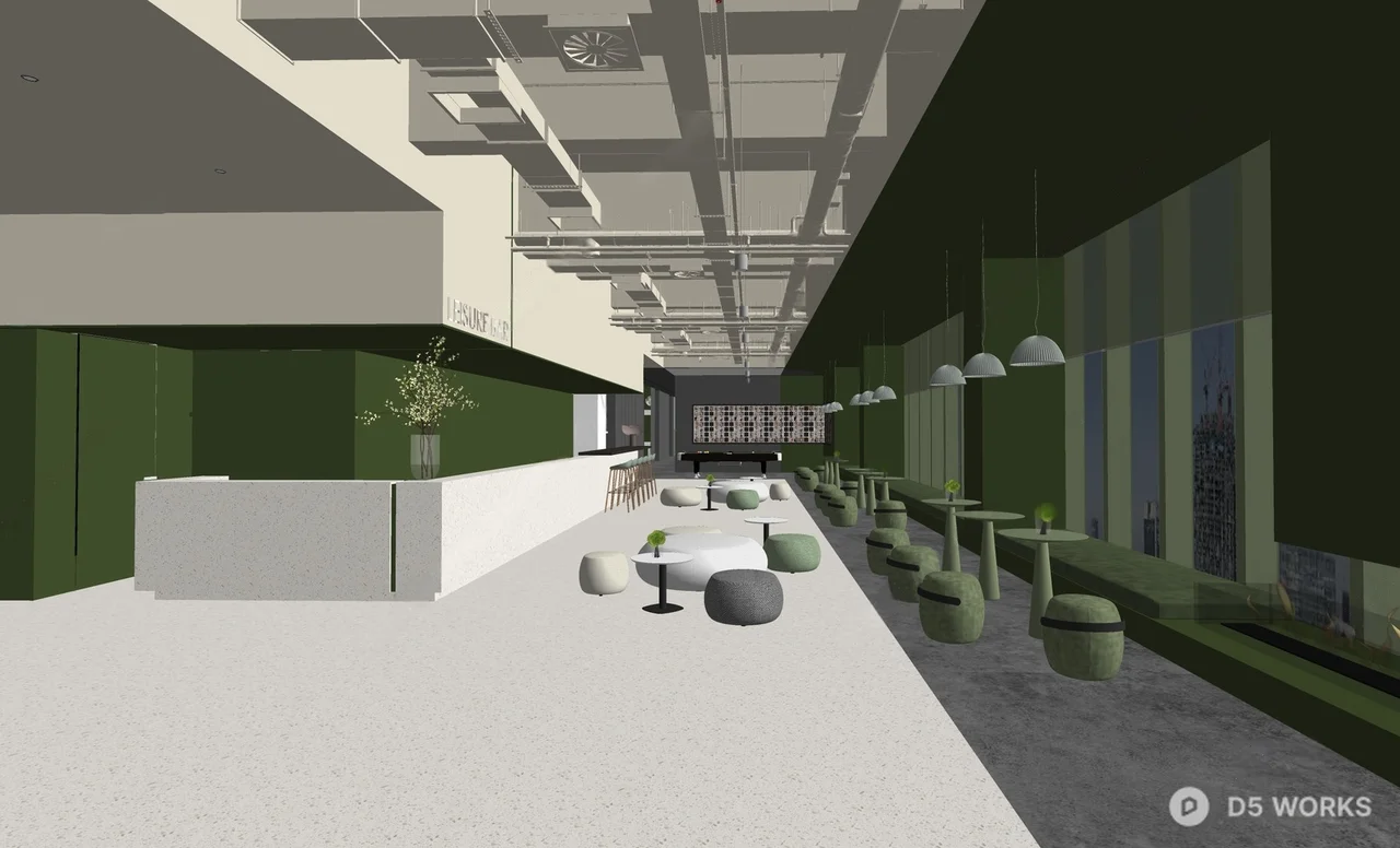 Modern Rest Area with Green Accent Walls 3d model thumbnail 2