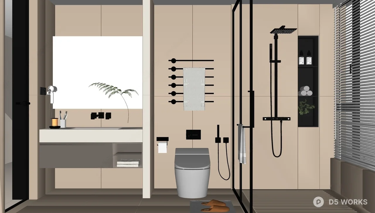 Modern Open Kitchen With Marble Island 3d model thumbnail 2