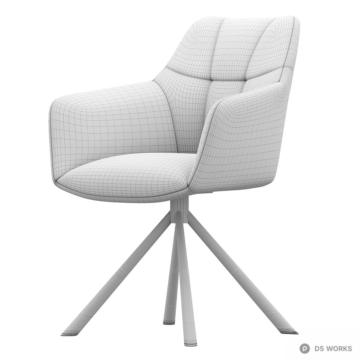 Upholstered Swivel Armchair With Metal Tripod Base 3d model thumbnail 2