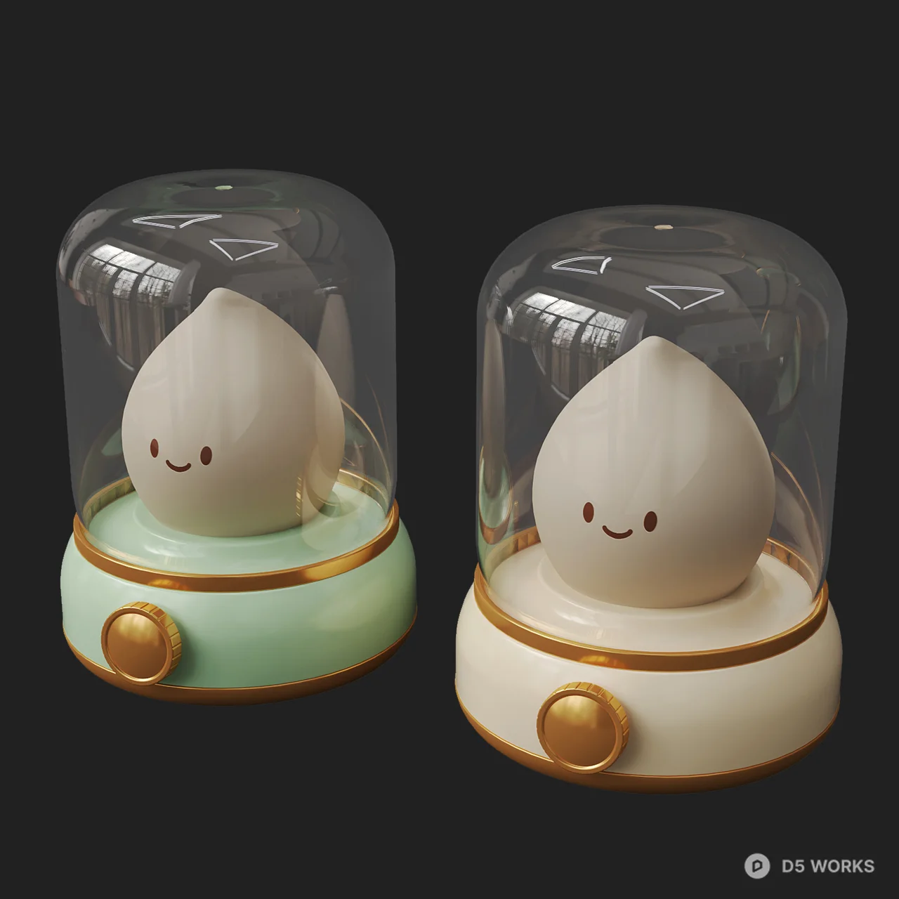 Cute Cartoon Character Glass Dome Night Light 3d model thumbnail 2